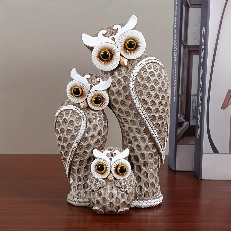 Elegant Owl Family Sculpture